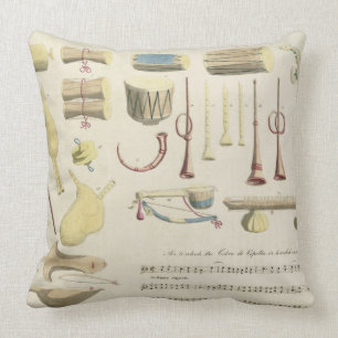 Indian Musical Instruments, plate 23 from 'Orienta Throw Pillow
