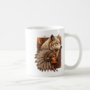Indian Native American Woman With White Wolf Vitag Coffee Mug