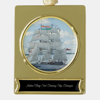 Indian Navy sail training ship Tarangini  Gold Plated Banner Ornament