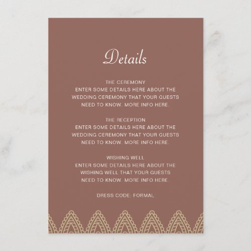 Indian Neutral Mehndi Hindu Wedding Details Enclosure Card