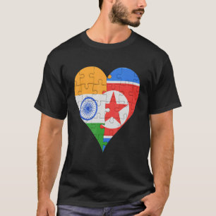 Indian North Korean Flag Heart T-Shirt