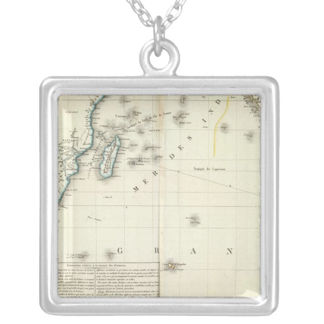 Indian Ocean Atlas Map Silver Plated Necklace (Front)