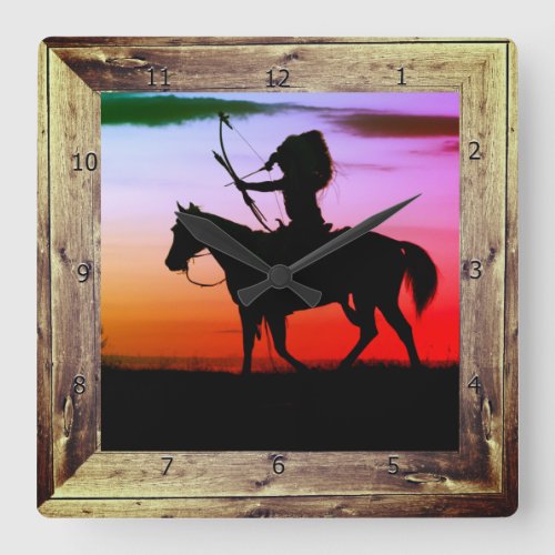 INDIAN ON A HORSE SQUARE WALL CLOCK