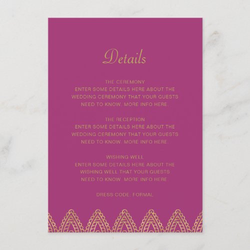 Indian Opulent Pink Mehndi Hindu Wedding Details Enclosure Card