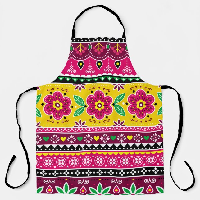 Indian or Pakistani truck art inspired seamless fo Apron (Front)