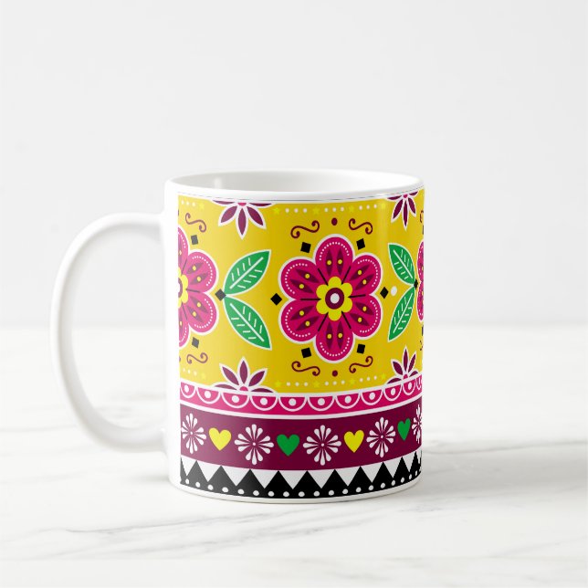 Indian or Pakistani truck art inspired seamless fo Coffee Mug (Left)