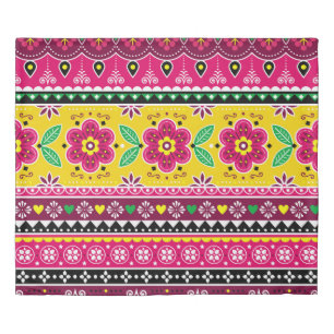 Indian or Pakistani truck art inspired seamless fo Duvet Cover