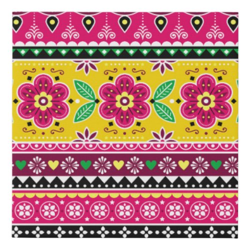 Indian or Pakistani truck art inspired seamless fo Faux Canvas Print