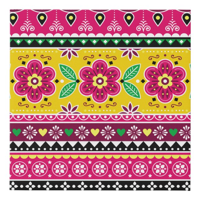 Indian or Pakistani truck art inspired seamless fo Faux Canvas Print (Front)