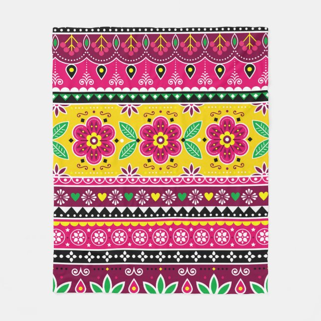 Indian or Pakistani truck art inspired seamless fo Fleece Blanket (Front)