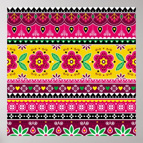 Indian or Pakistani truck art inspired seamless fo Poster