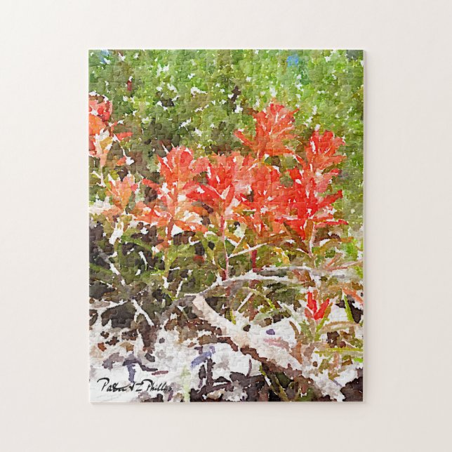 Indian Paint Brush WildFlower Watercolor Jigsaw Puzzle (Vertical)