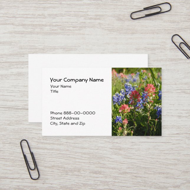 Indian Paintbrush Bluebonnet Business Card (Front/Back In Situ)