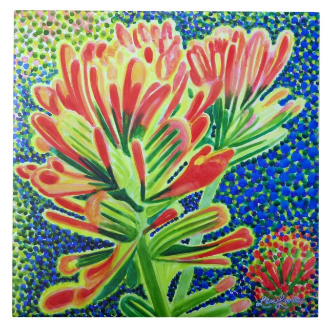 Indian Paintbrush Ceramic Tile, CA Native Plant Ceramic Tile (Front)