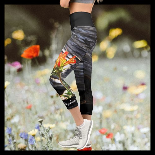 Indian Paintbrush Floral with Personalized Name Capri Leggings