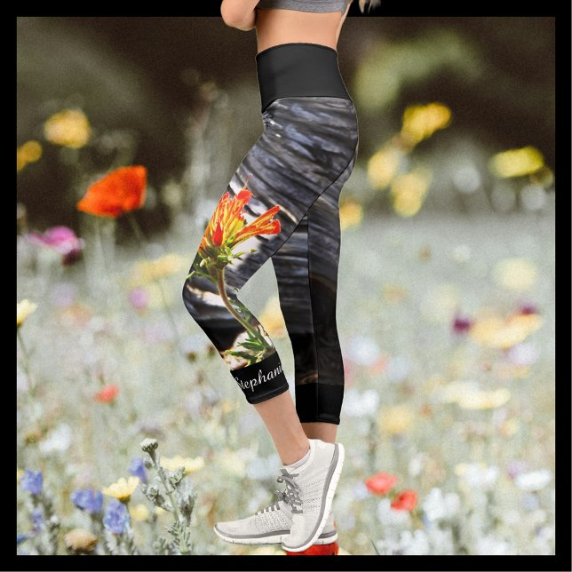 Indian Paintbrush Floral with Personalized Name Capri Leggings (Creator Uploaded)