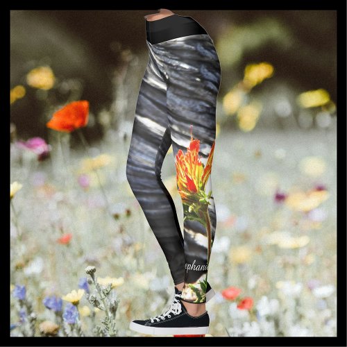 Indian Paintbrush Floral with Personalized Name Leggings