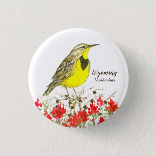 Indian Paintbrush Meadowlark State Bird of Wyoming Pinback Button