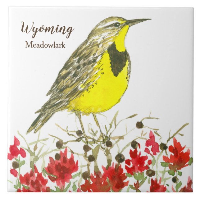 Indian Paintbrush Meadowlark Wyoming Souvenir Tile (Front)