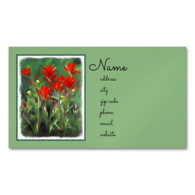 Indian Paintbrush Painting - Original Flower Art Business Card Magnet (Front)