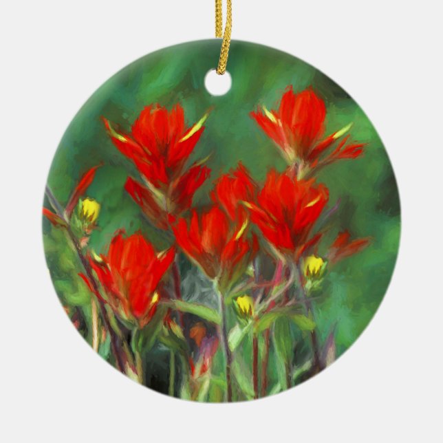 Indian Paintbrush Painting - Original Flower Art Ceramic Ornament (Front)