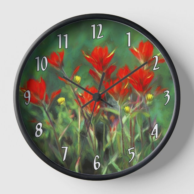 Indian Paintbrush Painting - Original Flower Art Clock (Front)
