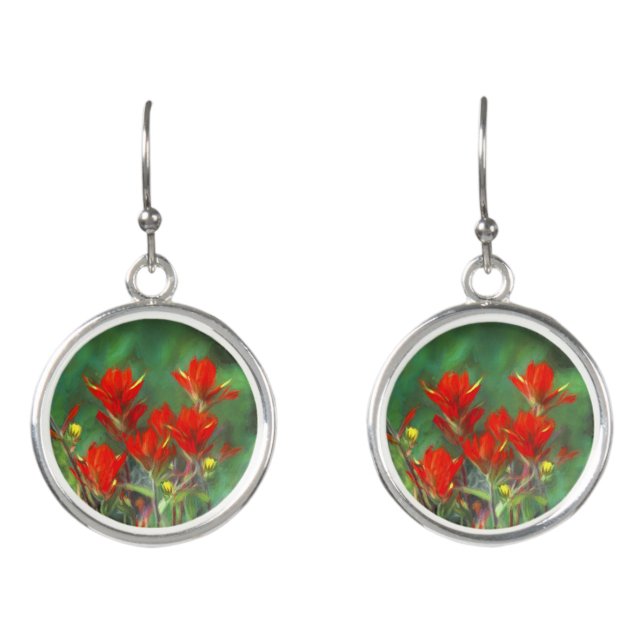 Indian Paintbrush Painting - Original Flower Art Earrings (Front)