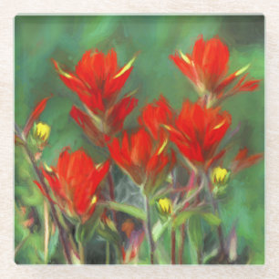 Indian Paintbrush Painting - Original Flower Art Glass Coaster