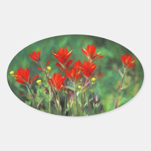 Indian Paintbrush Painting _ Original Flower Art Oval Sticker