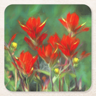 Indian Paintbrush Painting - Original Flower Art Square Paper Coaster