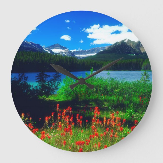 Indian Paintbrush Wildflowers Large Clock (Front)