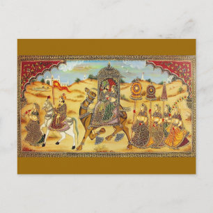 INDIAN - PAINTING MARRIAGE PROCESSION WITH CAMELS POSTCARD
