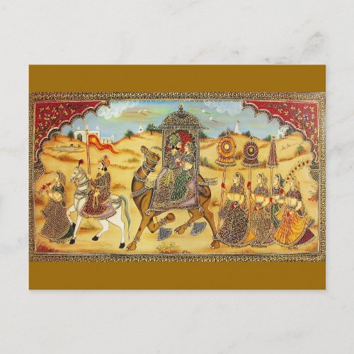 INDIAN _ PAINTING MARRIAGE PROCESSION WITH CAMELS POSTCARD