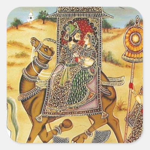INDIAN _ PAINTING MARRIAGE PROCESSION WITH CAMELS SQUARE STICKER