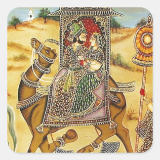 INDIAN - PAINTING MARRIAGE PROCESSION WITH CAMELS SQUARE STICKER