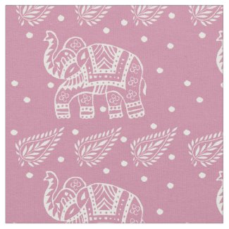 Indian Paisley and Elephant Block-print Pink Rose Fabric