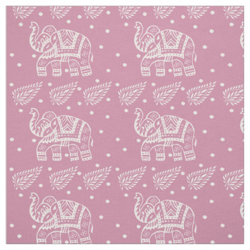 Indian Paisley and Elephant Block_print Pink Rose Fabric