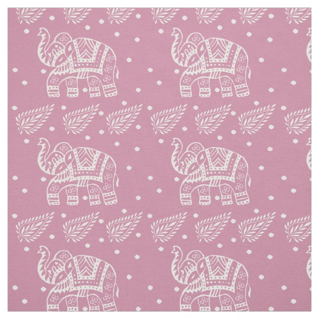 Indian Paisley and Elephant Block-print Pink Rose Fabric (Swatch)