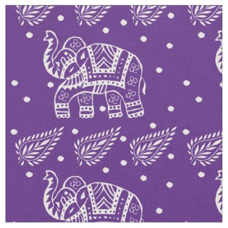 Indian Paisley and Elephant Block-print Purple Fabric