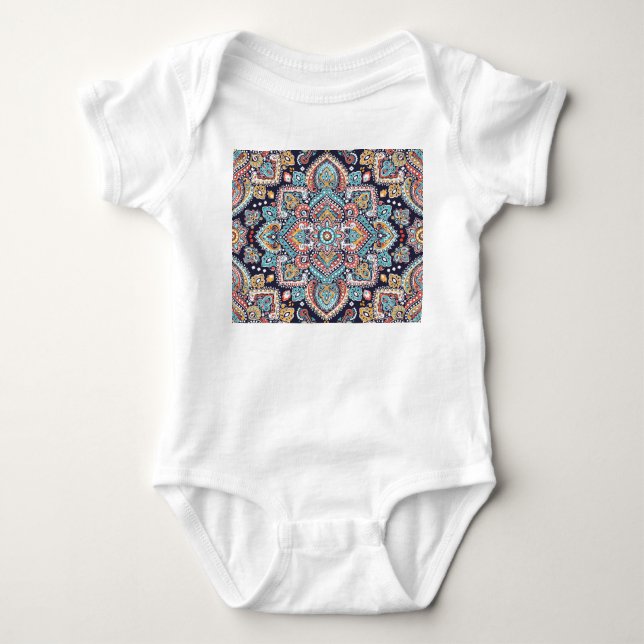 Indian Paisley: Ethnic Mandala Pattern Baby Bodysuit (Front)
