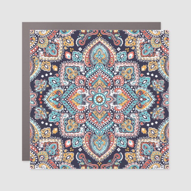 Indian Paisley: Ethnic Mandala Pattern Car Magnet (Front)