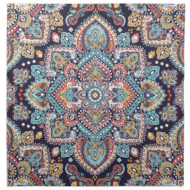 Indian Paisley: Ethnic Mandala Pattern Cloth Napkin (Front)