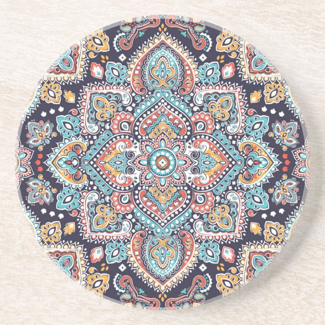 Indian Paisley: Ethnic Mandala Pattern Coaster (Front)