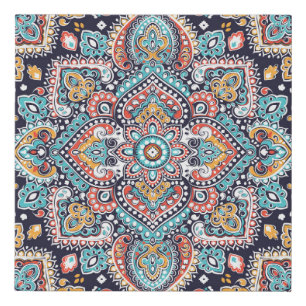 Indian Paisley: Ethnic Mandala Pattern Faux Canvas Print