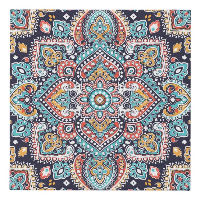 Indian Paisley: Ethnic Mandala Pattern Faux Canvas Print (Front)