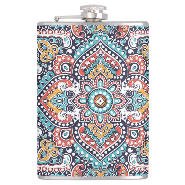 Indian Paisley: Ethnic Mandala Pattern Flask (Front)