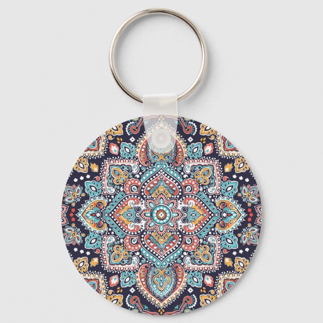 Indian Paisley: Ethnic Mandala Pattern Keychain (Front)