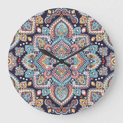 Indian Paisley Ethnic Mandala Pattern Large Clock