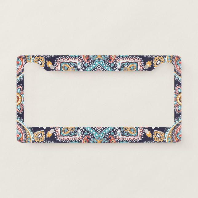 Indian Paisley: Ethnic Mandala Pattern License Plate Frame (Front)