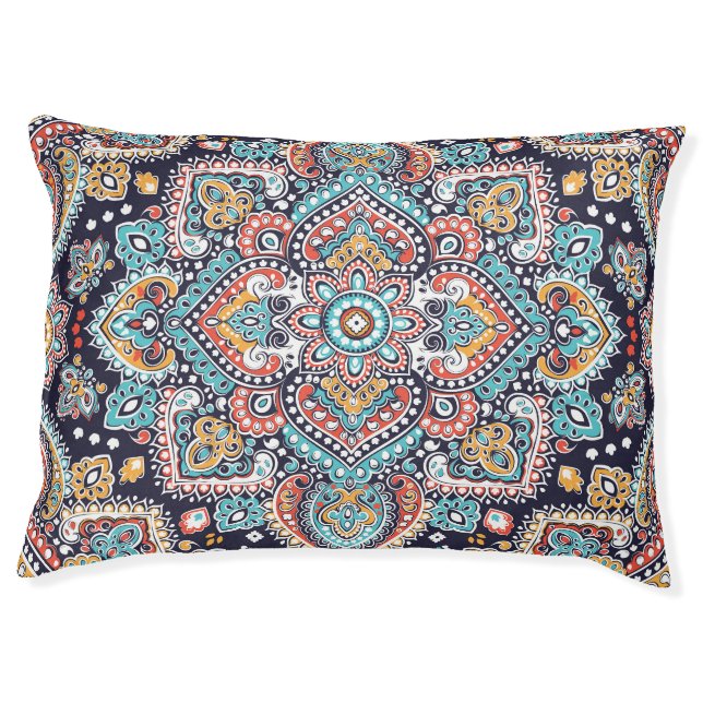 Indian Paisley: Ethnic Mandala Pattern Pet Bed (Front)